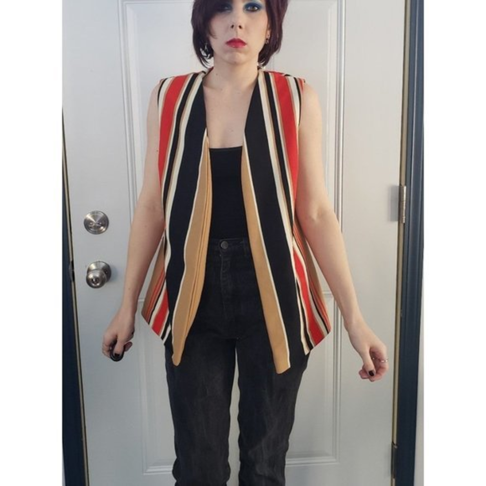 Vintage 70s/80s Tan, Red,‎ and Black Striped Vest